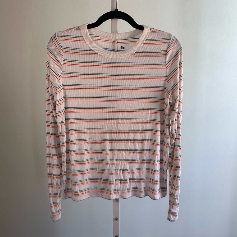 SO Rainbow Stripe Long Sleeve Top